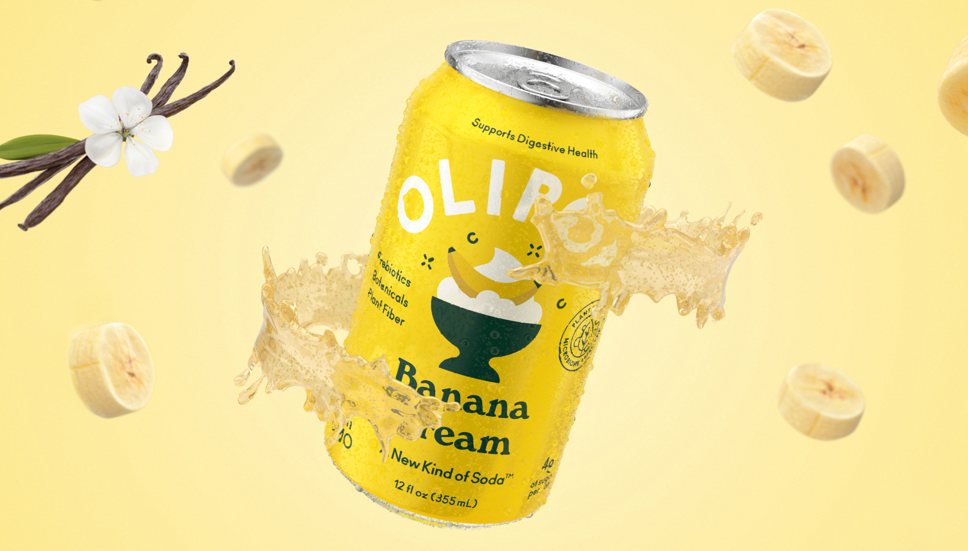 OLIPOP Banana Cream Drinks CGI CloseUp