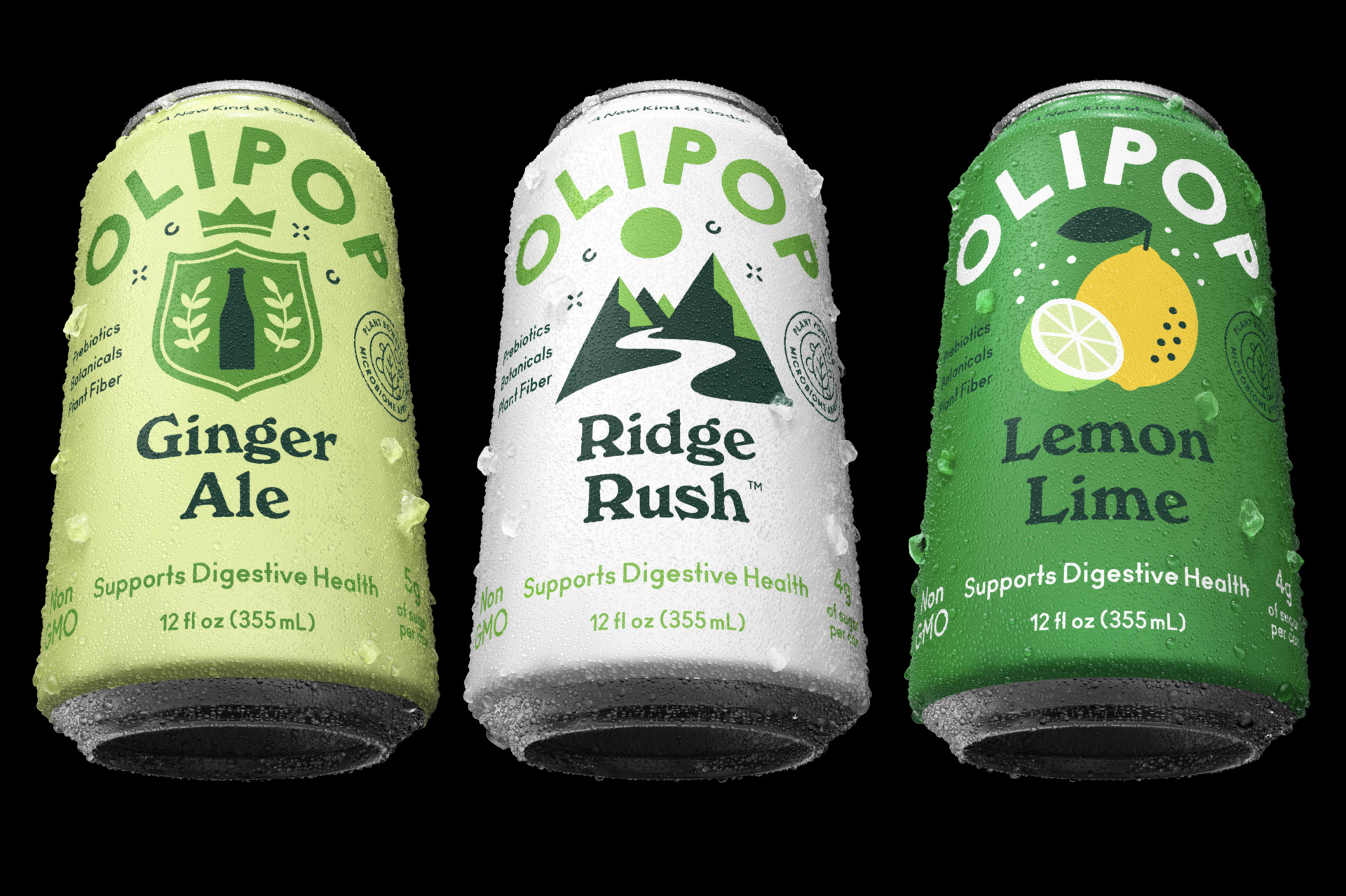 Olipop Ginger Ale Tilted Condensation Ridge Rush Lemon Lime